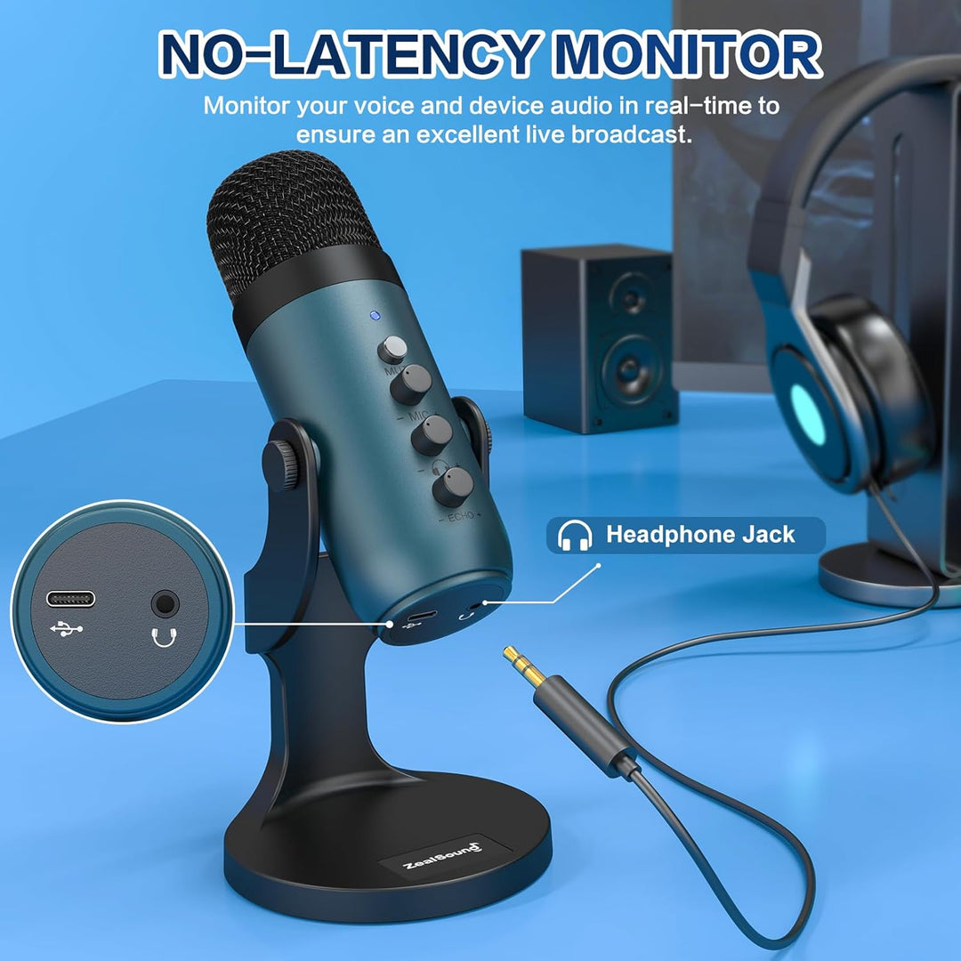 ZealSound Micrófono de podcast para PC, micrófono USB con cancelaci...