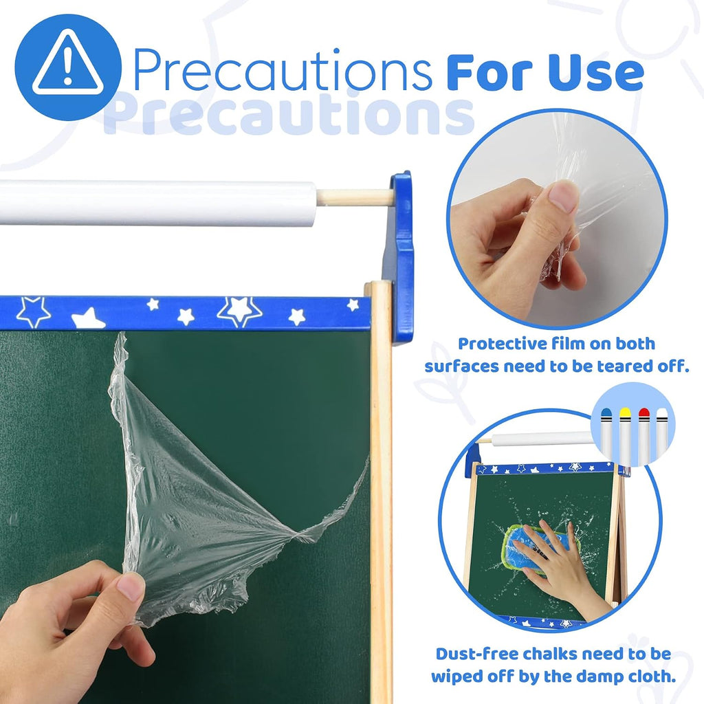 Joyooss - Caballete de arte para niños, caballete de pie ajustable para niños con tablero magnético y pizarra, pizarra magnética para niños, caballete de arte con 2 rollos de papel, pinturas para