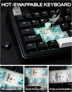 EPOMAKER Teclado mecánico inalámbrico de tres modos TH99 con batería, Negro, Creamy Jade