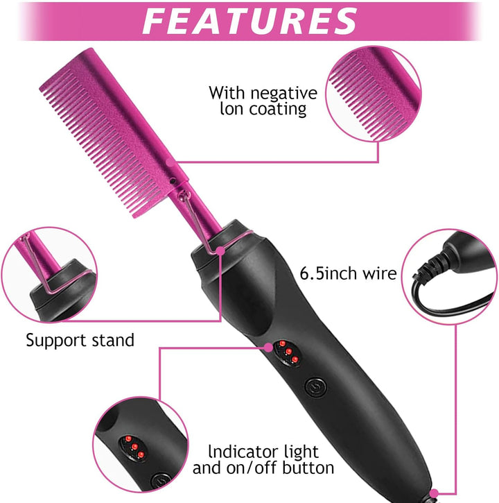 Peine caliente alisador de pelo para cabello negro natural y peluca...