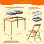 FUNLIO Mesa sensorial plegable de madera con 2 contenedores y 1 silla plegable para niños pequeños, mesa sensorial para niños con tapa de madera contrachapada antideformación, juego de arena y agua para interiores y exteriores, certificado CPC