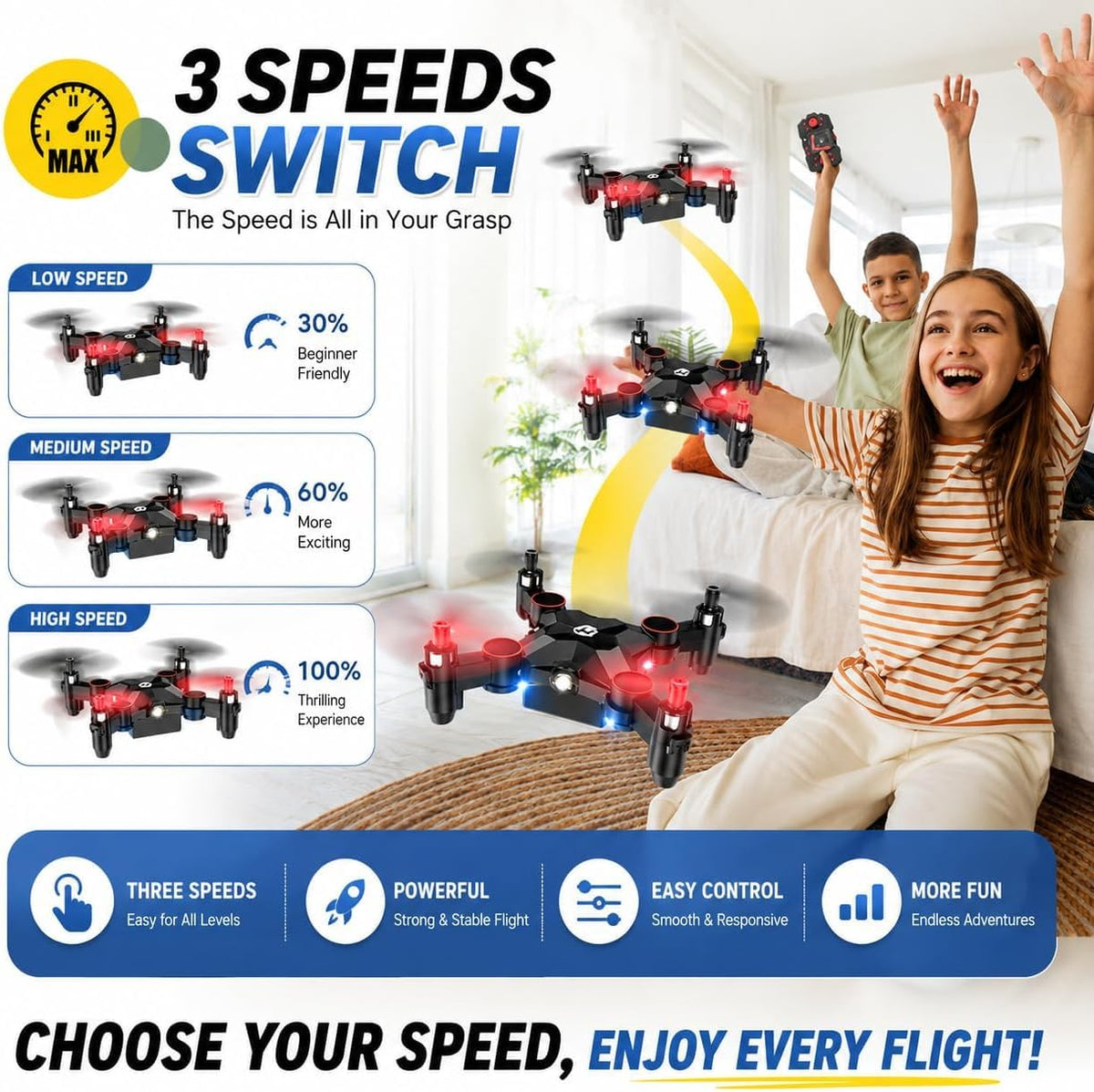 Holy Stone HS190 Mini Nano RC Dron Plegable para Niños, Portátil, Quadcopter de Bolsillo con Retención de Altitud, Volteos 3D y Modo Sin Cabeza, Fácil de Volar para Principiantes