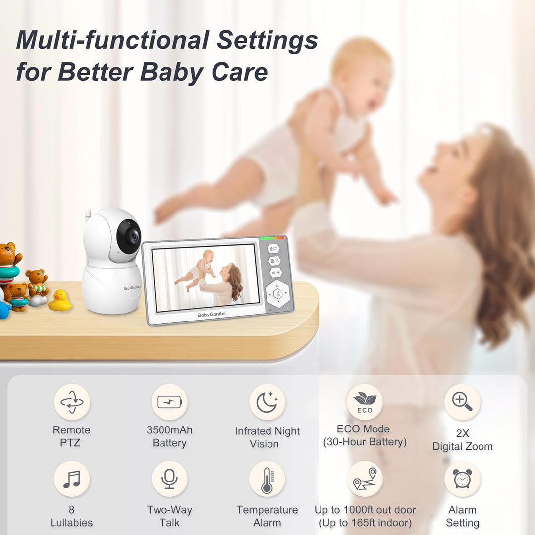 Baby Ganibs - Monitor de bebé con cámara y audio, monitor de vídeo...