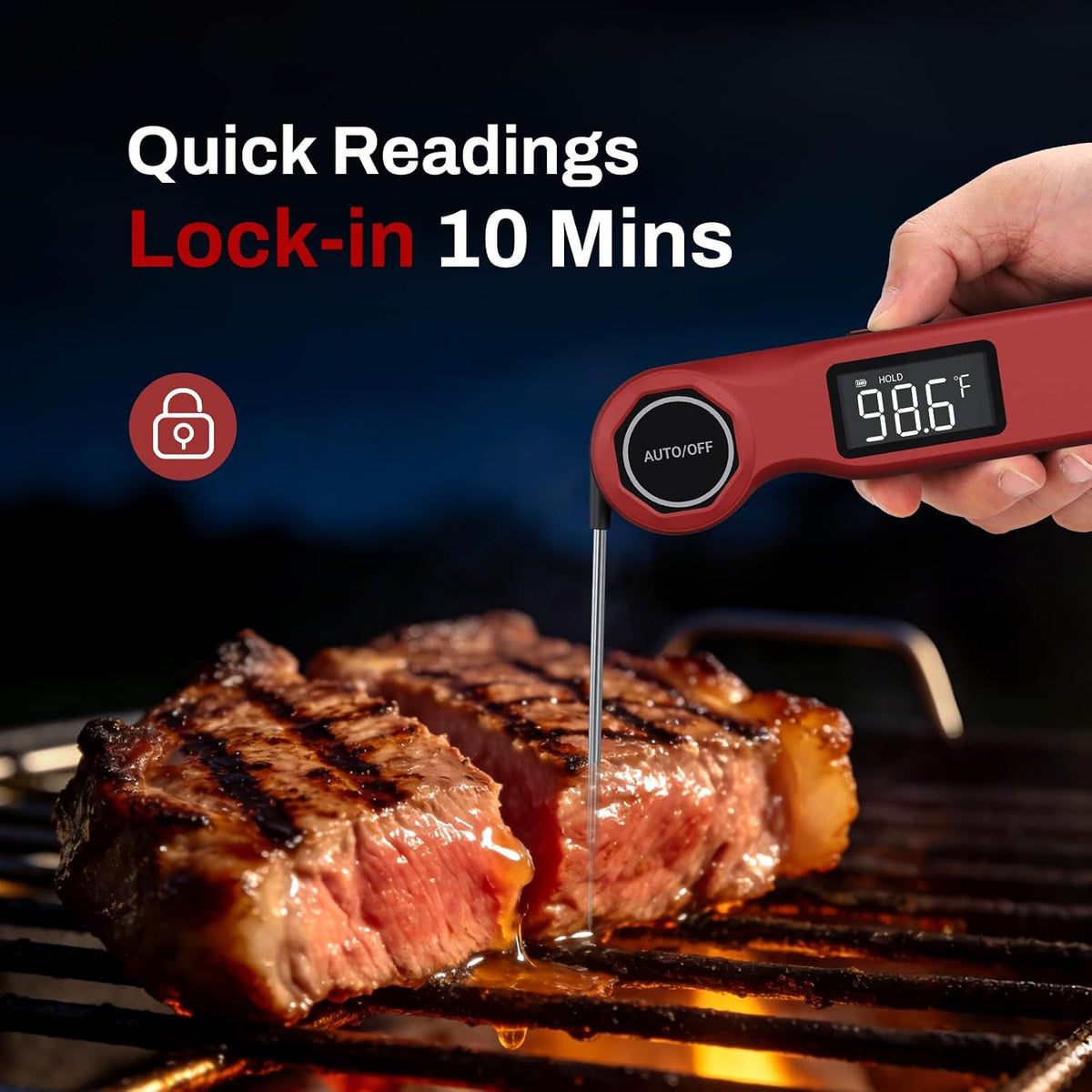 Termómetro instantáneo de carne de lectura rápida de 0.5 segundos para cocinar, termómetro digital impermeable para alimentos para fumar en la cocina y otros usos diarios