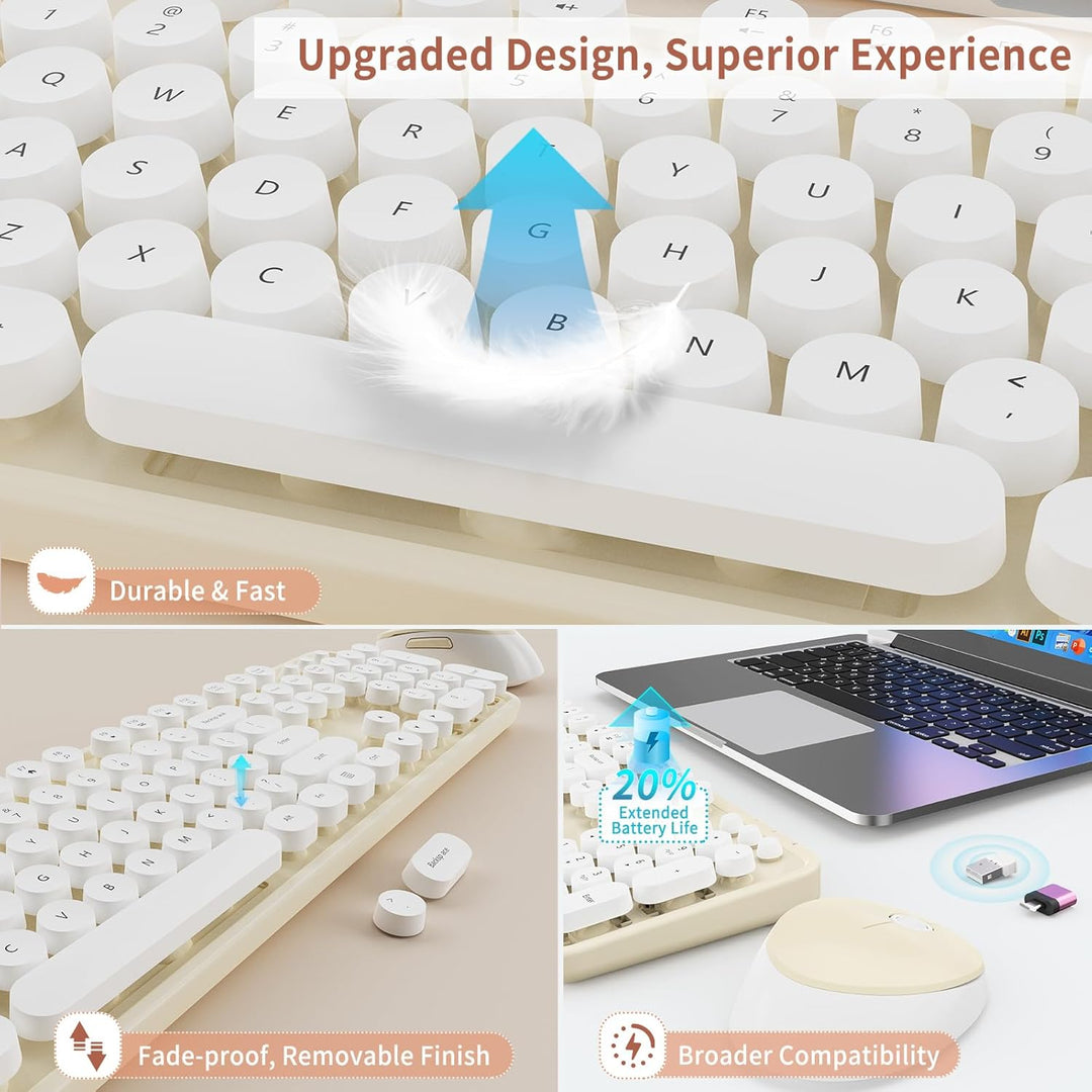 HotFox Combo de Teclado y Ratón Inalámbrico, Teclado Retro de Máqui...