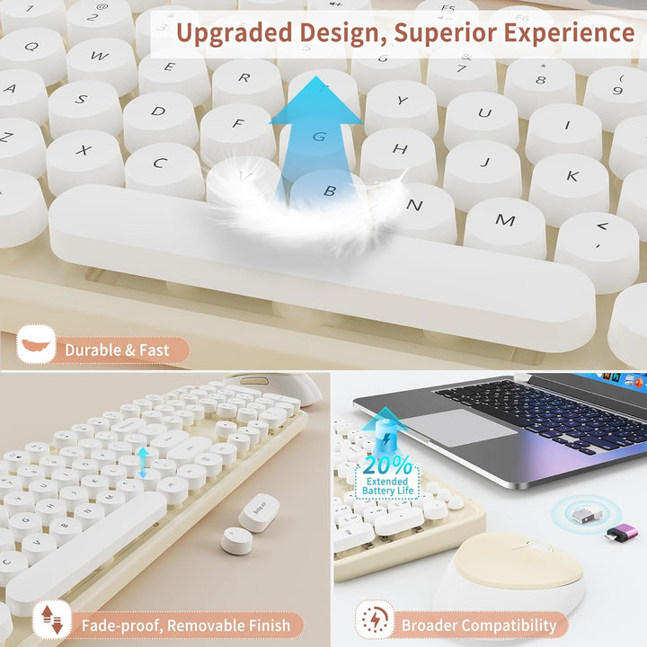 HotFox Combo de Teclado y Ratón Inalámbrico, Teclado Retro de Máqui...