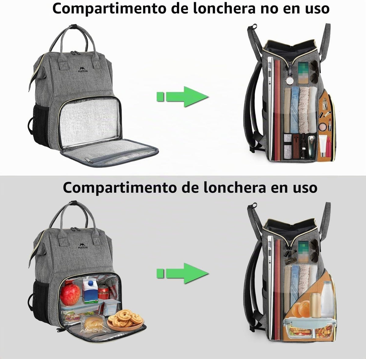 MATEIN Mochila de almuerzo aislada para mujer, mochila para laptop...