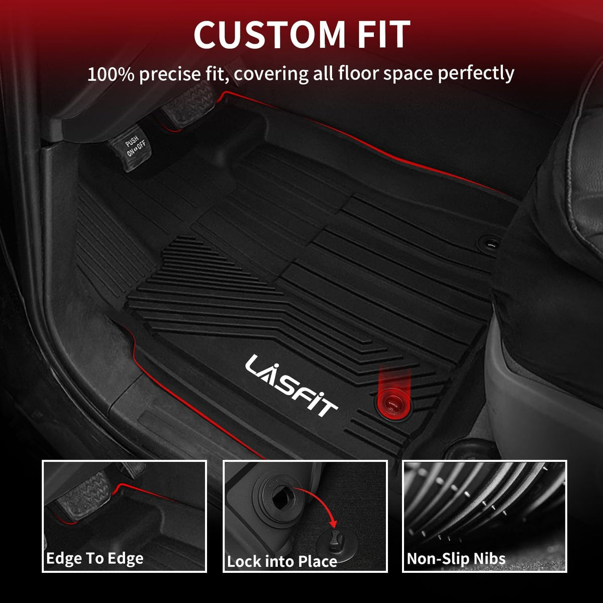 LASFIT - Tapetes hechos a la medida para tu vehículo específico, de elastómero termoplástico para todo tipo de clima, para 2 filas delantera y trasera del automóvil, color negro