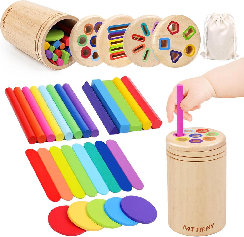 Juguete de madera 4 en 1 para clasificar colores, juguetes Montessori para niños de 2, 3, 4 años