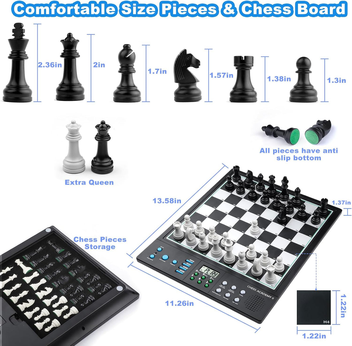 LC2B - Juego de ajedrez electrónico avanzado con motor ELO 2200+ y tutor de IA parlante, tablero de ajedrez electrónico de tamaño cómodo perfecto para amantes del ajedrez, juego de ajedrez inteligente para computadora con imán fuerte (negro)