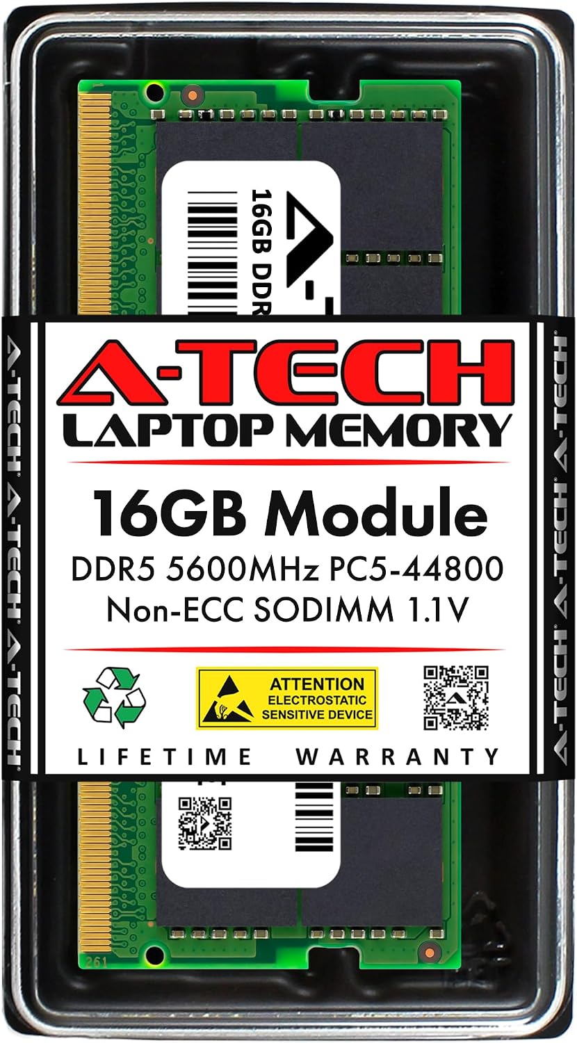 A-Tech 16GB DDR5 5600MHz PC5-44800 CL46 SODIMM 1.1V Módulo de actua...
