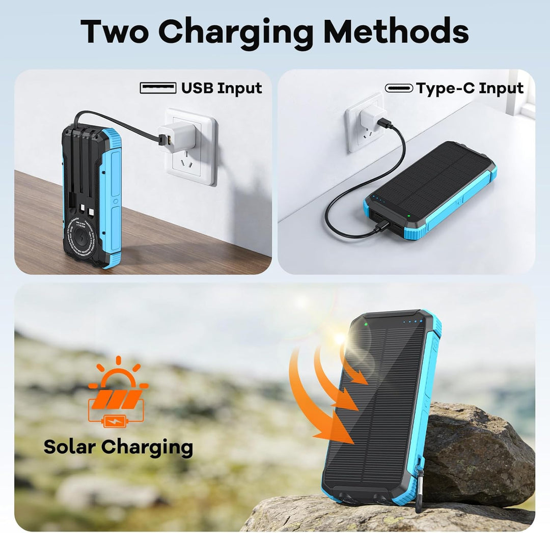 ERRBBIC Cargador solar de 20000 mAh, cargador inalámbrico portátil,...