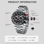 Relojes de Lujo para Hombre de Acero Inoxidable con Cronógrafo de Negocios