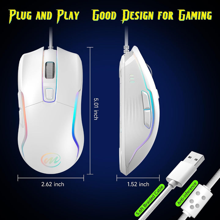 memzuoix Mouse para juegos con cable RGB - 6 DPI ajustables hasta 1...