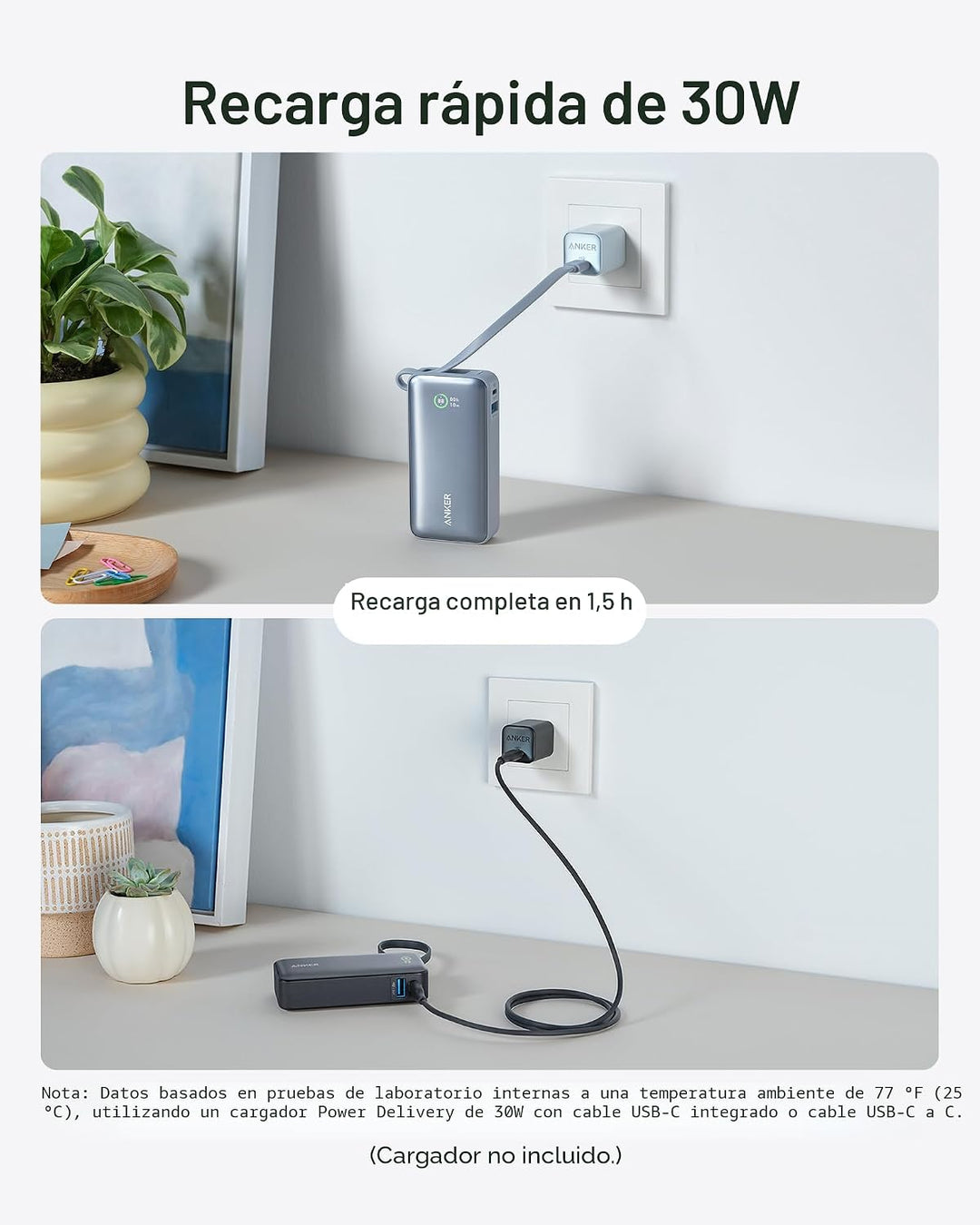Anker Nano Power Bank, cargador portátil de 10,000 mAh con cable US...