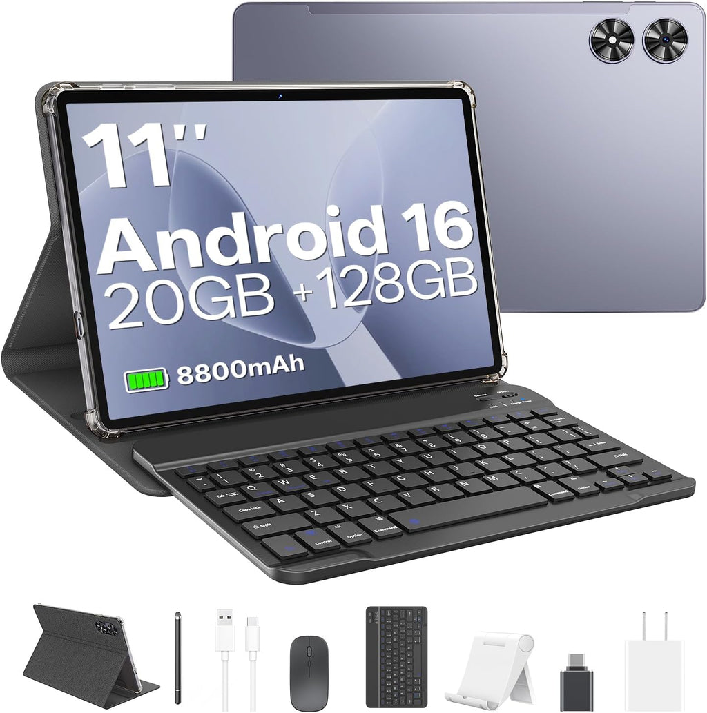 Tableta Android 16 de 2025 con teclado, 20 GB + 128 GB, tableta de 11 pulgadas, Octa-Core