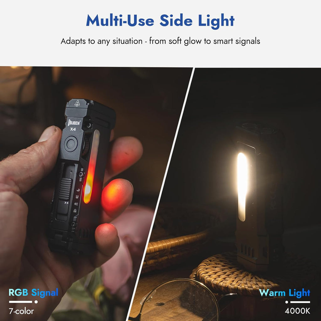 WUBEN Linterna X4 recargable, luz EDC compacta con iluminación RGB