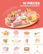 Juego de té de madera para niñas pequeñas, juego de comida de simulación