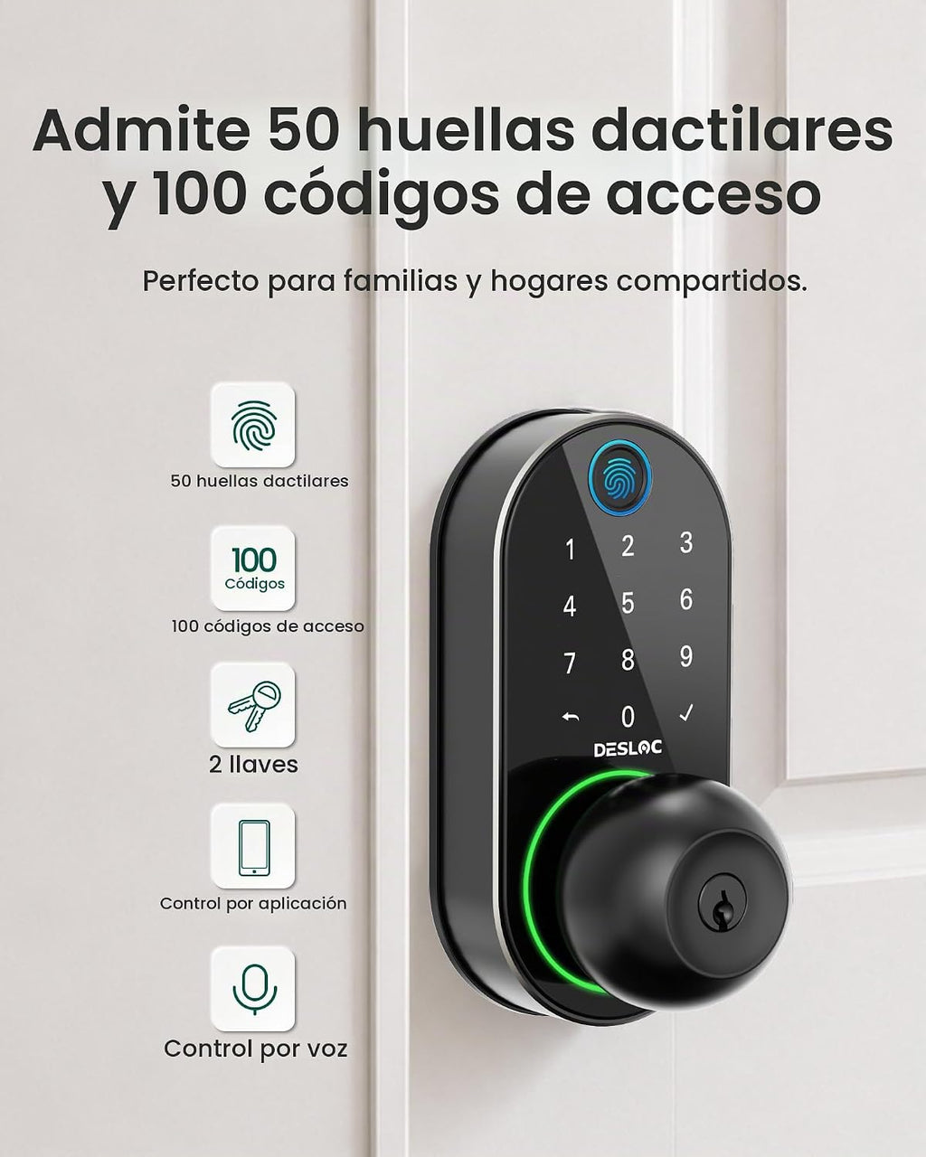 DESLOC Cerradura de perilla de puerta de huella dactilar D212, WiFi