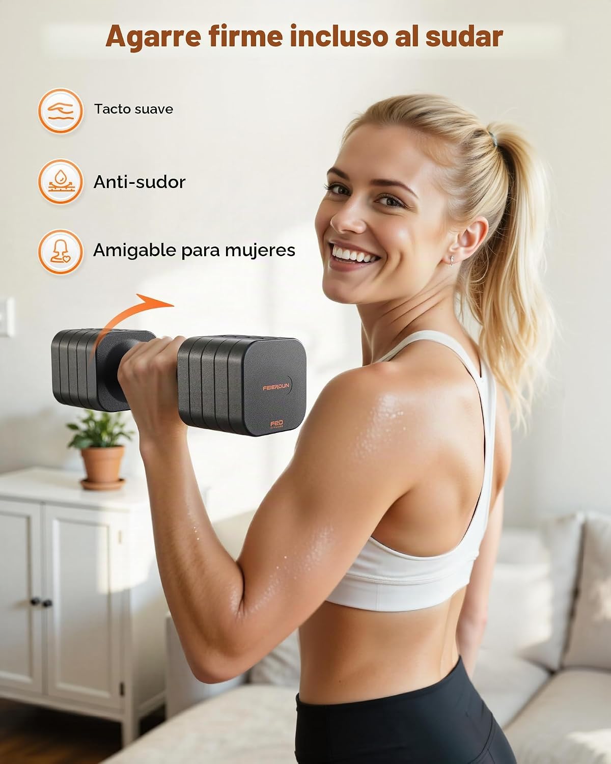 FEIERDUN DB3 - Juego de mancuernas ajustables 5 en 1, 6 libras/10 libras, pesas ajustables para mujeres en casa, pesas de mano estables de doble bloqueo con mango suave de TPU, gimnasio en casa