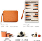 Juegos de backgammon para adultos y niños, tablero clásico de backgammon con dados de damas únicos, funda plegable de piel sintética de backgammon (naranja)