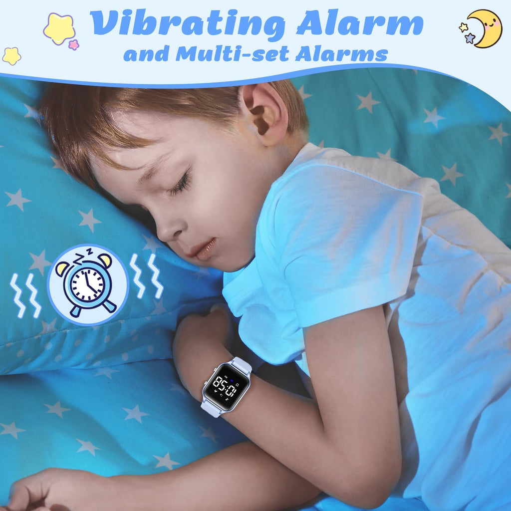 L LAVAREDO Relojes digitales para niños y niñas, reloj deportivo impermeable con podómetro, cronómetro, alarma de vibración para edades de 5 a 13 años, sin aplicación, reloj de seguimiento de
