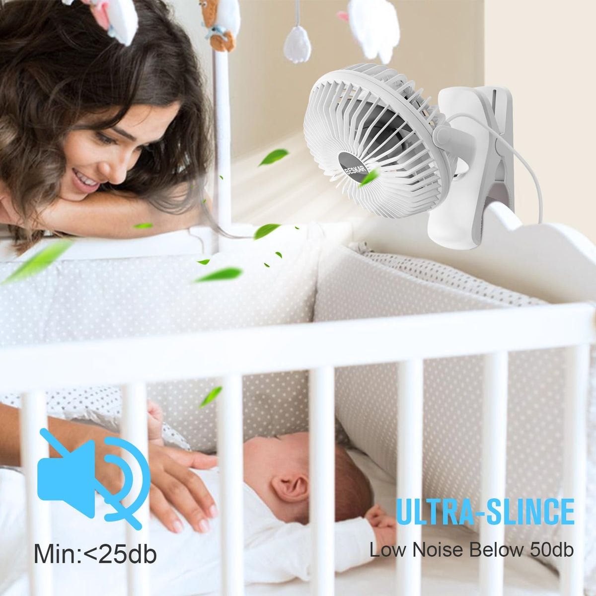 BESKAR Ventilador USB con clip, ventilador de escritorio pequeño po...