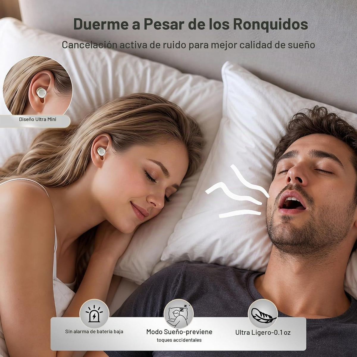 Auriculares para dormir de lado con ruido blanco y modo de sueño, auriculares ANC con cancelación de ruido para dormir, batería ultra larga, mini auriculares invisibles, Bluetooth 6.0 con función de