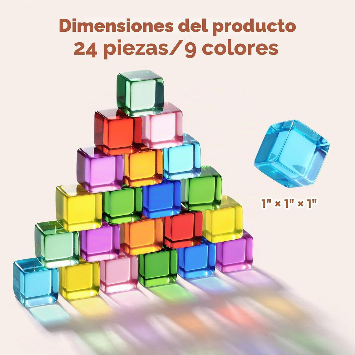 Woodtoe Bloques de construcción arcoíris para niños, 24 piezas de bloques