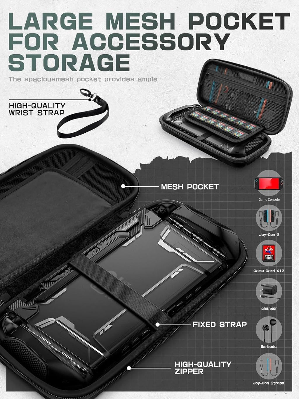 Mumba - Funda de transporte para Nintendo Switch 2 [compatible con consola con funda protectora puesta] [versión 2025 Plus] Bolsa de viaje rígida con 12 ranuras para tarjetas de juego, gran capacidad