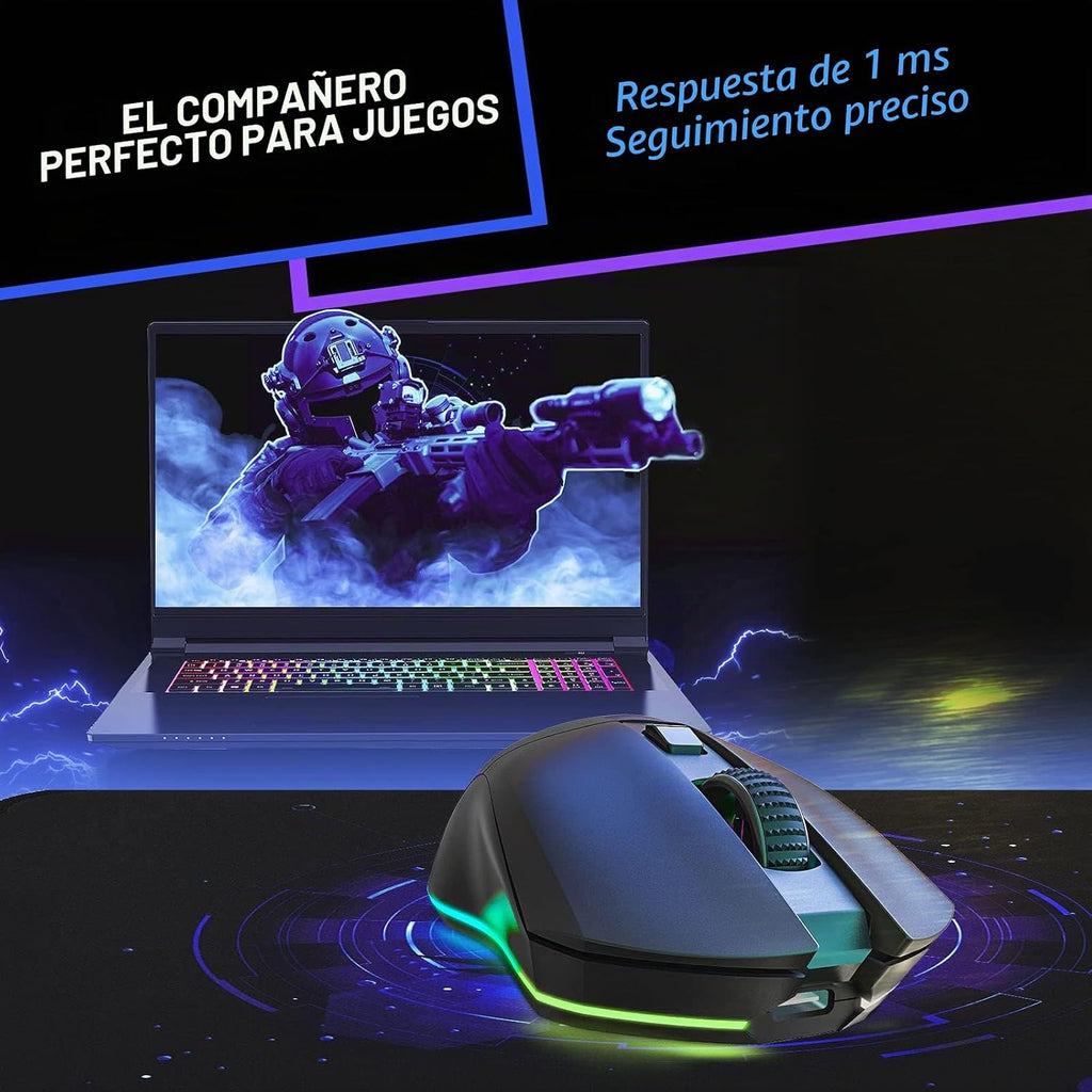 KLIM Blaze Pro - Ratón inalámbrico para juegos, con base de carga RGB