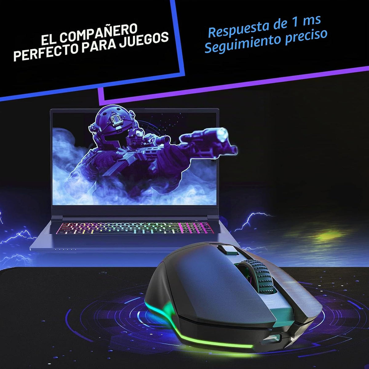 KLIM Blaze Pro - Ratón inalámbrico para juegos, con base de carga RGB