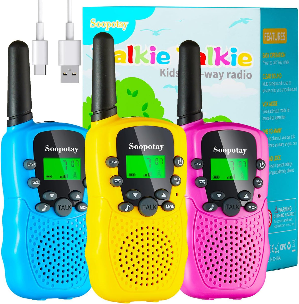 Walkie Talkie para niños, 3 unidades, juguetes Walkie Talkies para niñas y niños, radios de dos vías con 3 millas de larga distancia y 22 canales, niños Walky Talky para 3 – 12