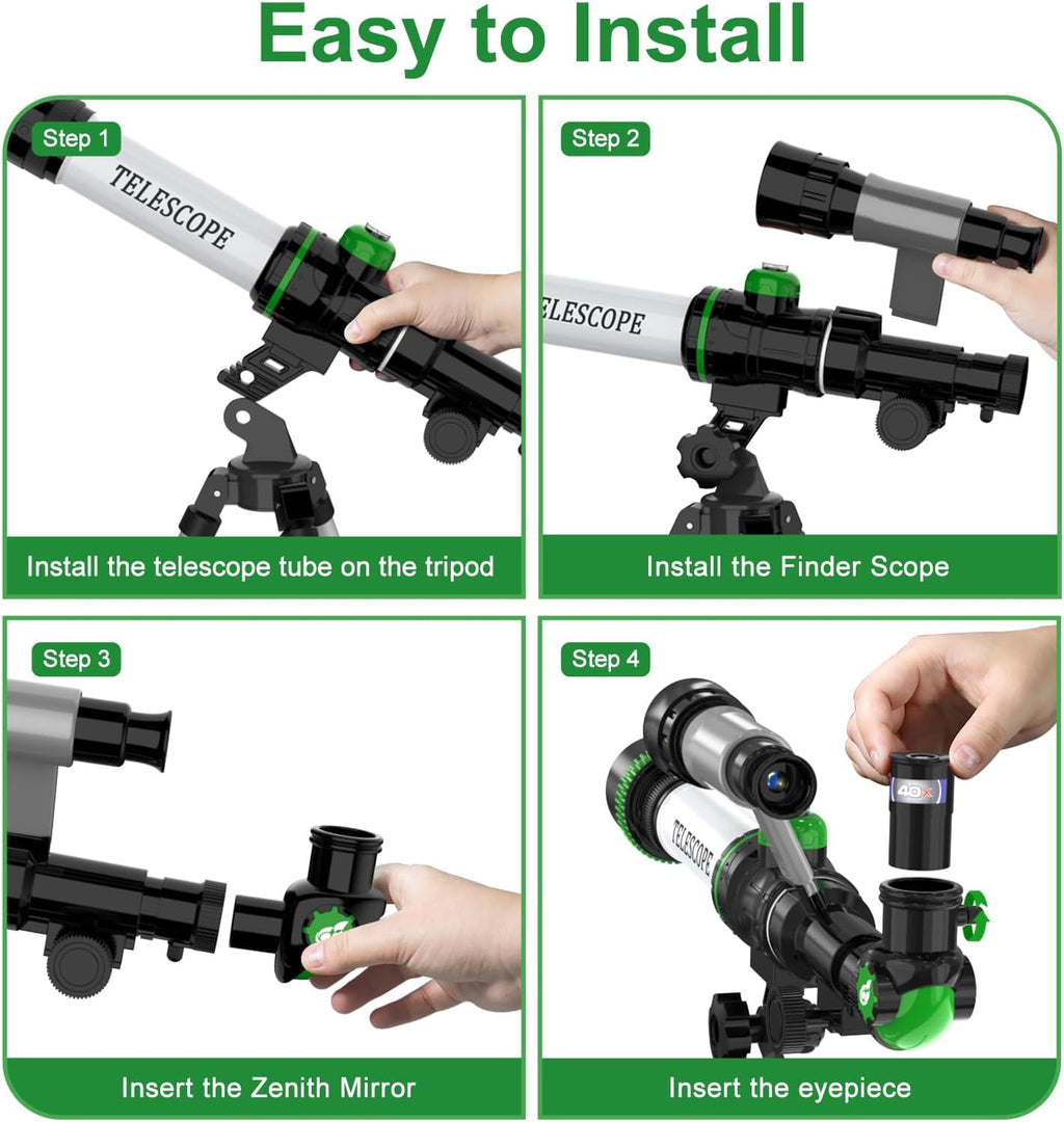 Telescopio para niños, juguetes espaciales para niños, incluye brújula y 3 oculares, gran telescopio portátil como regalo de astronomía, kit educativo STEM para niños y niñas para ver la luna