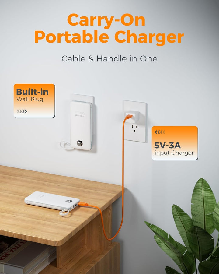 Cargador portátil con cables integrados, cargador de batería TESSAN...