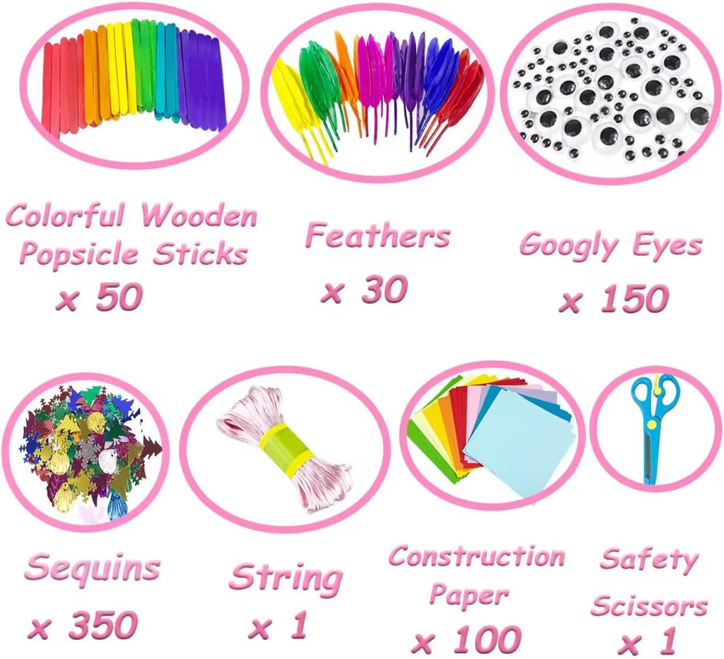 VLUSSO Suministros de artes y manualidades para niños, kits de manualidades, materiales de arte, juego de manualidades para niños con limpiapipas, caja de manualidades, juguetes preescolares en casa