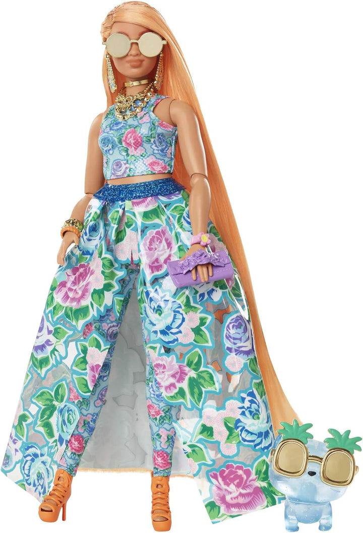 Barbie Muñeca de moda extra elegante y accesorios con forma curvilí...