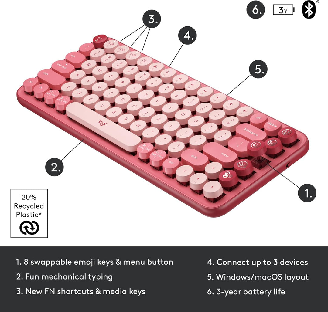 Logitech POP Teclado inalámbrico mecánico con teclas de emojis pers...