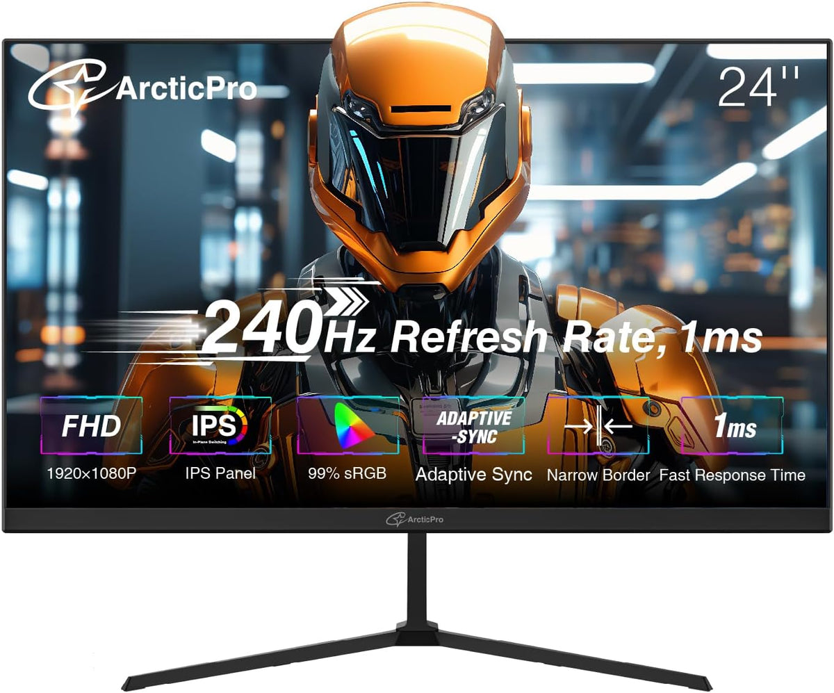 ArcticPro - Monitor de juegos de 24 pulgadas, 240 Hz, FHD 1080p, pa...