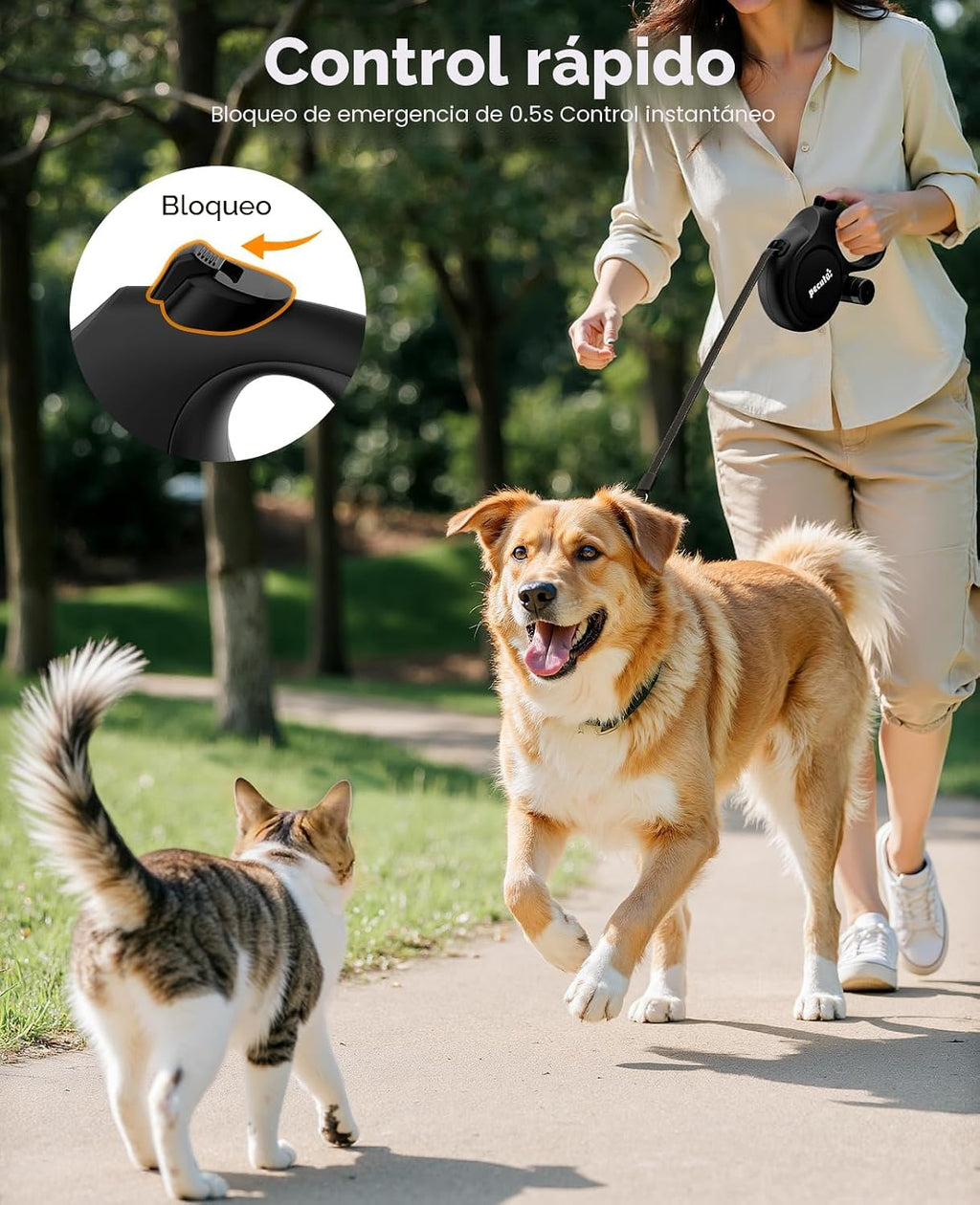 Pecute Correa retráctil para perro de 26 pies con extensor a prueba de