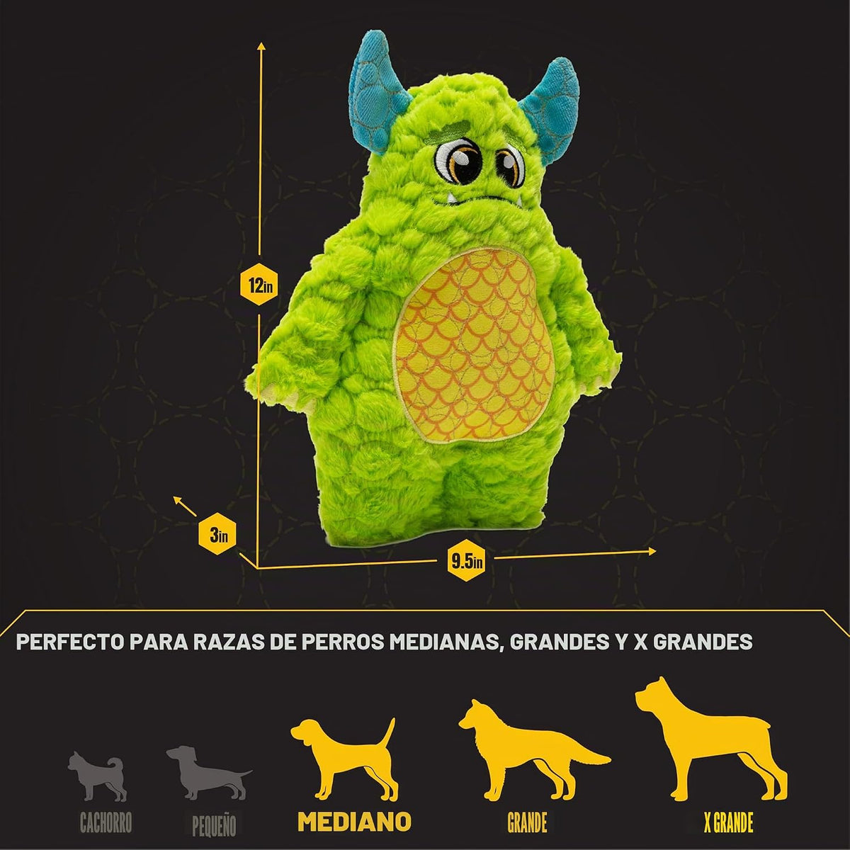 Juguete para perros Bite Force - Juguete de felpa grande, duradero y fuerte en color verde monstruo, reforzado con Kevlar para masticadores agresivos