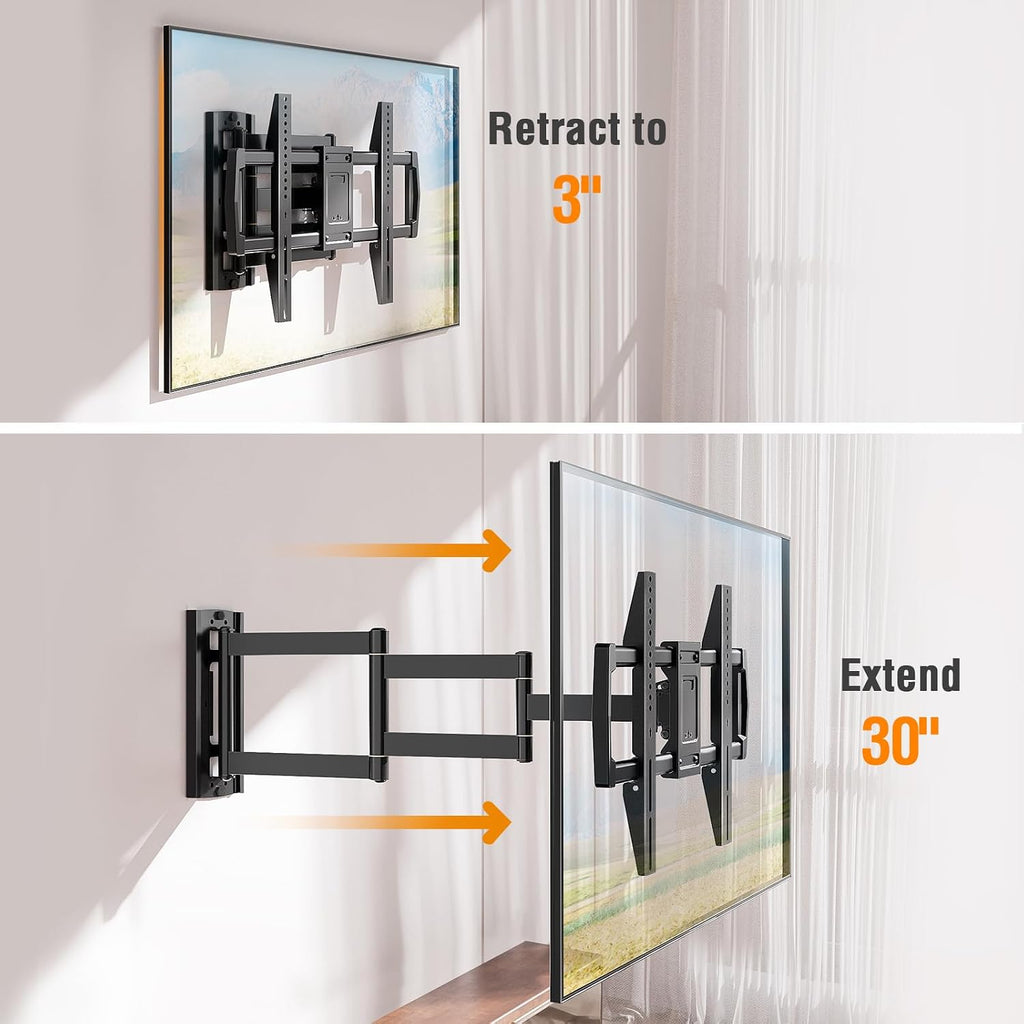Soporte de pared para TV de brazo largo de 30" para televisores de 42-75 pulgadas, movimiento completo giratorio y tilt