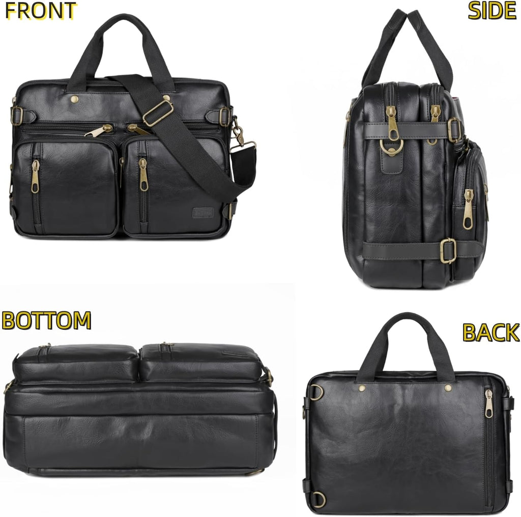 Maletín de cuero vegano para hombre, mochila híbrida de 17 pulgadas, bolsa de mensajero de negocios HB-22