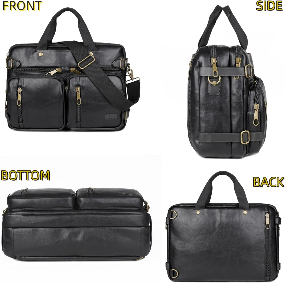 Maletín de cuero vegano para hombre, mochila híbrida de 17 pulgadas, bolsa de mensajero de negocios HB-22