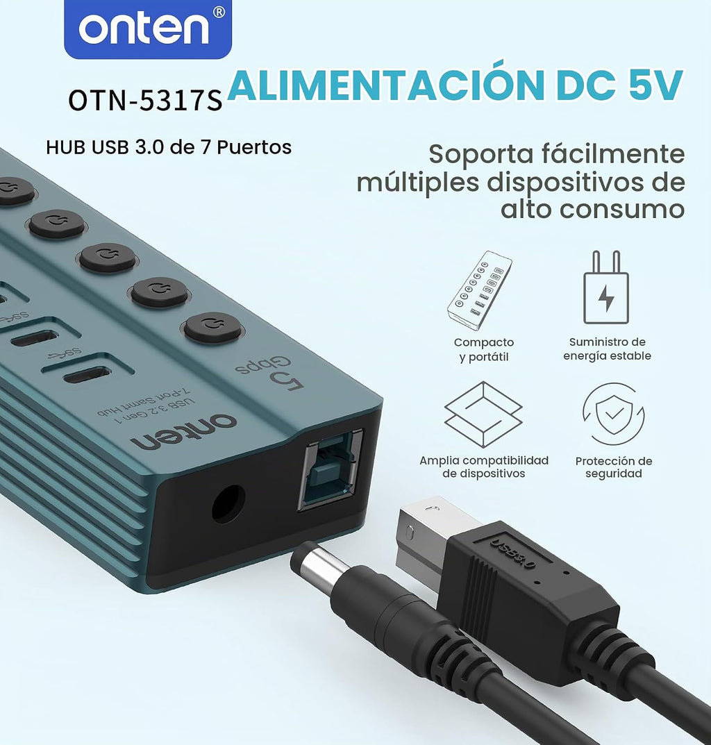 ONTEN, hub USB 3.0 de 7 puertos