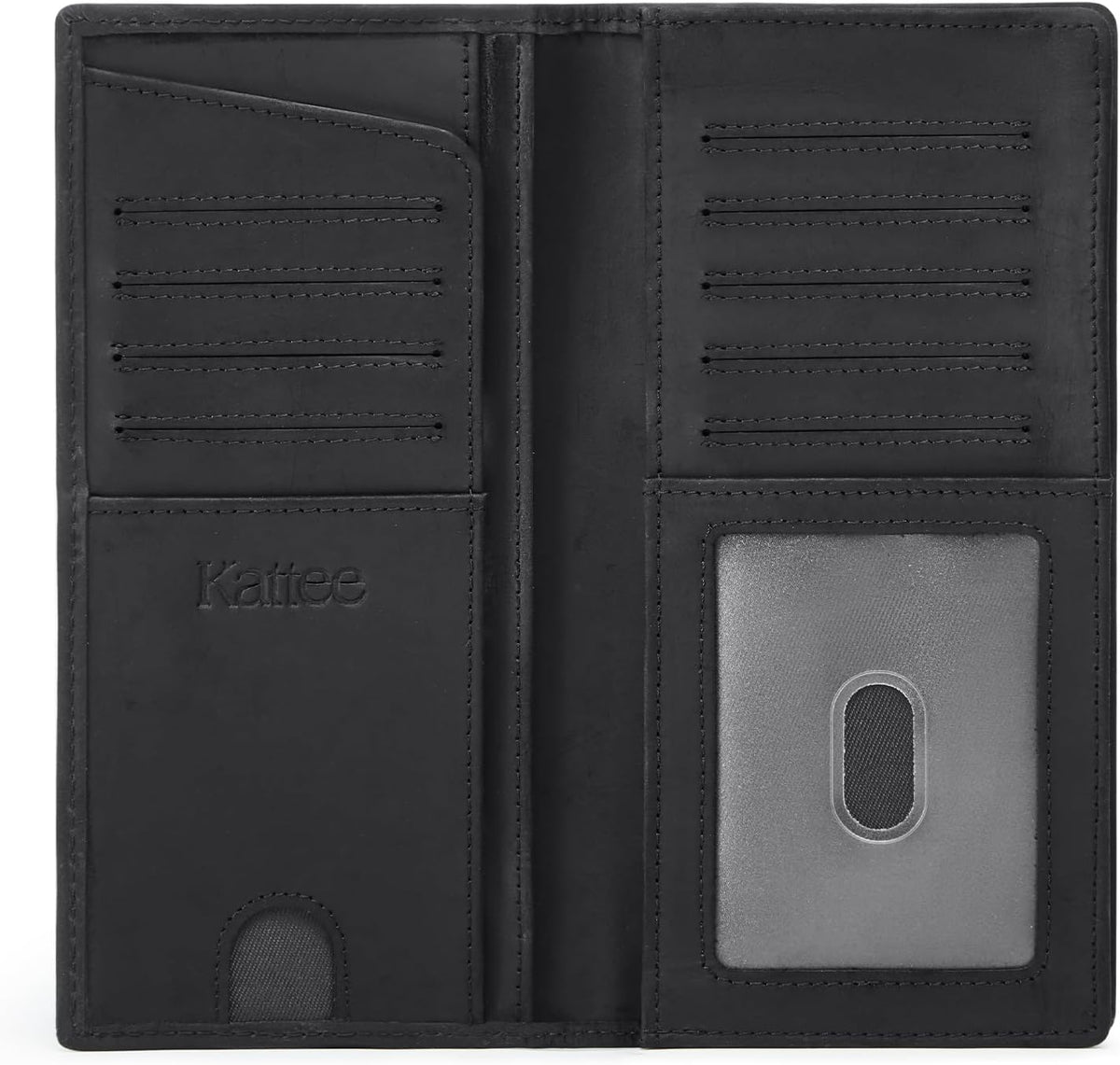 Kattee cartera plegadiza clásica de cuero para hombre, 2-Negro Nuevo (con caja de regalo)