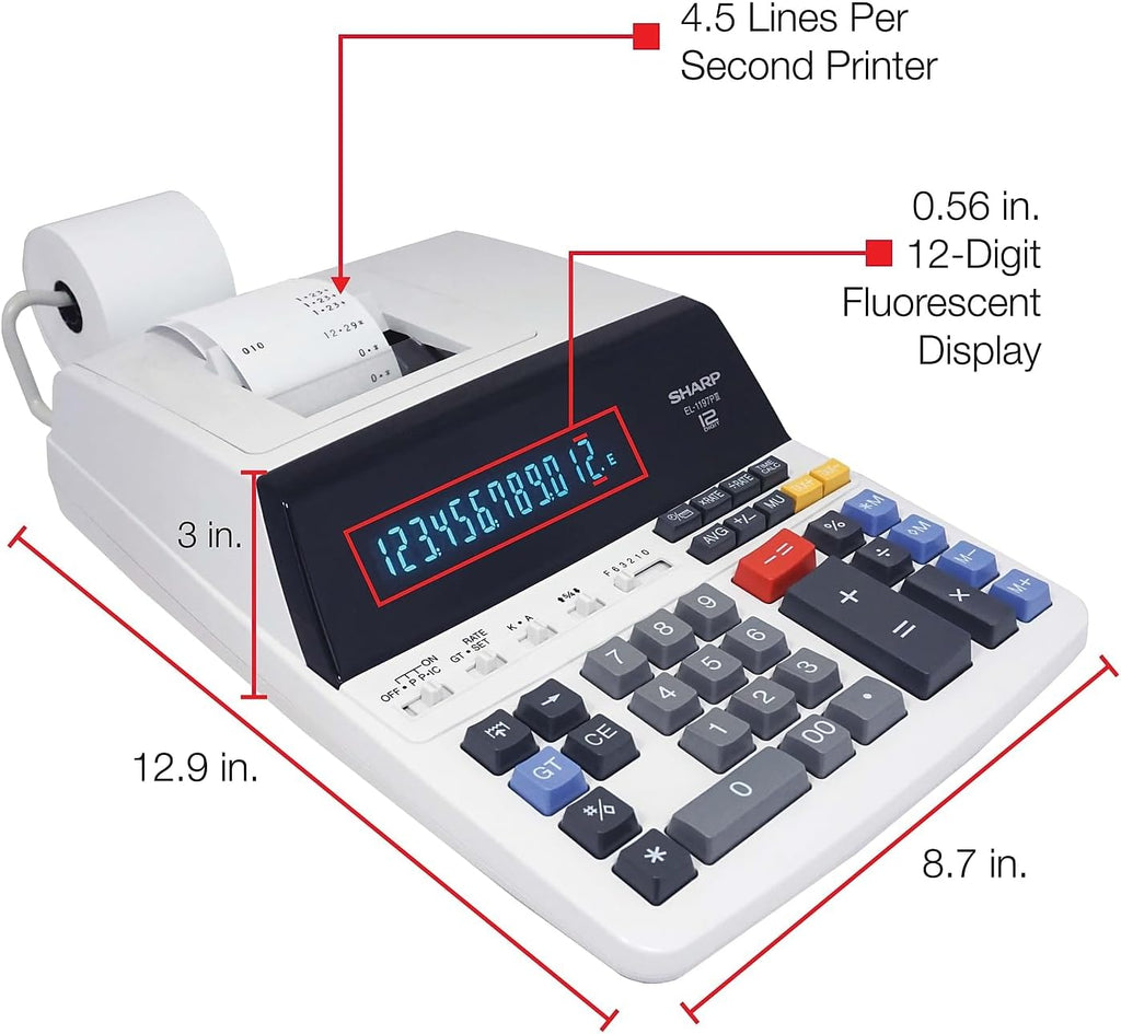 Sharp EL-1197PIII Calculadora de impresión a color de alta resistencia con reloj y calendario