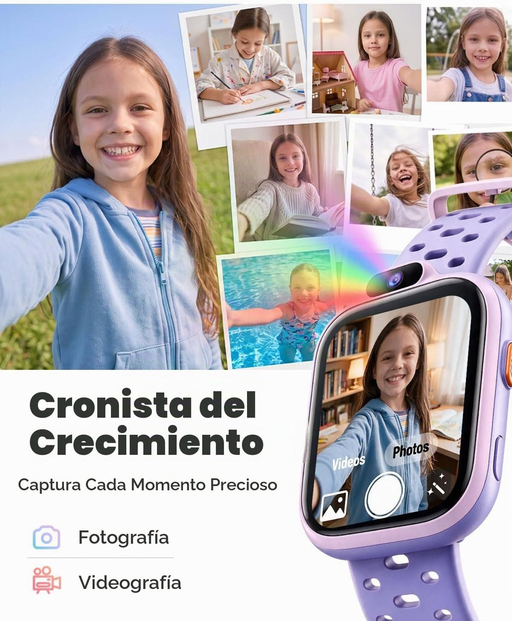 BIGGERFIVE Reloj inteligente para niños, reloj de fitness de 1.8 pies