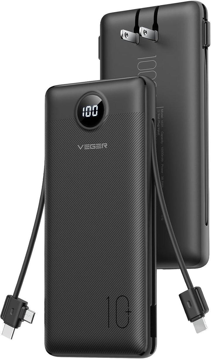 VEGER Cargador portátil de viaje todo en uno con enchufe y cables d...