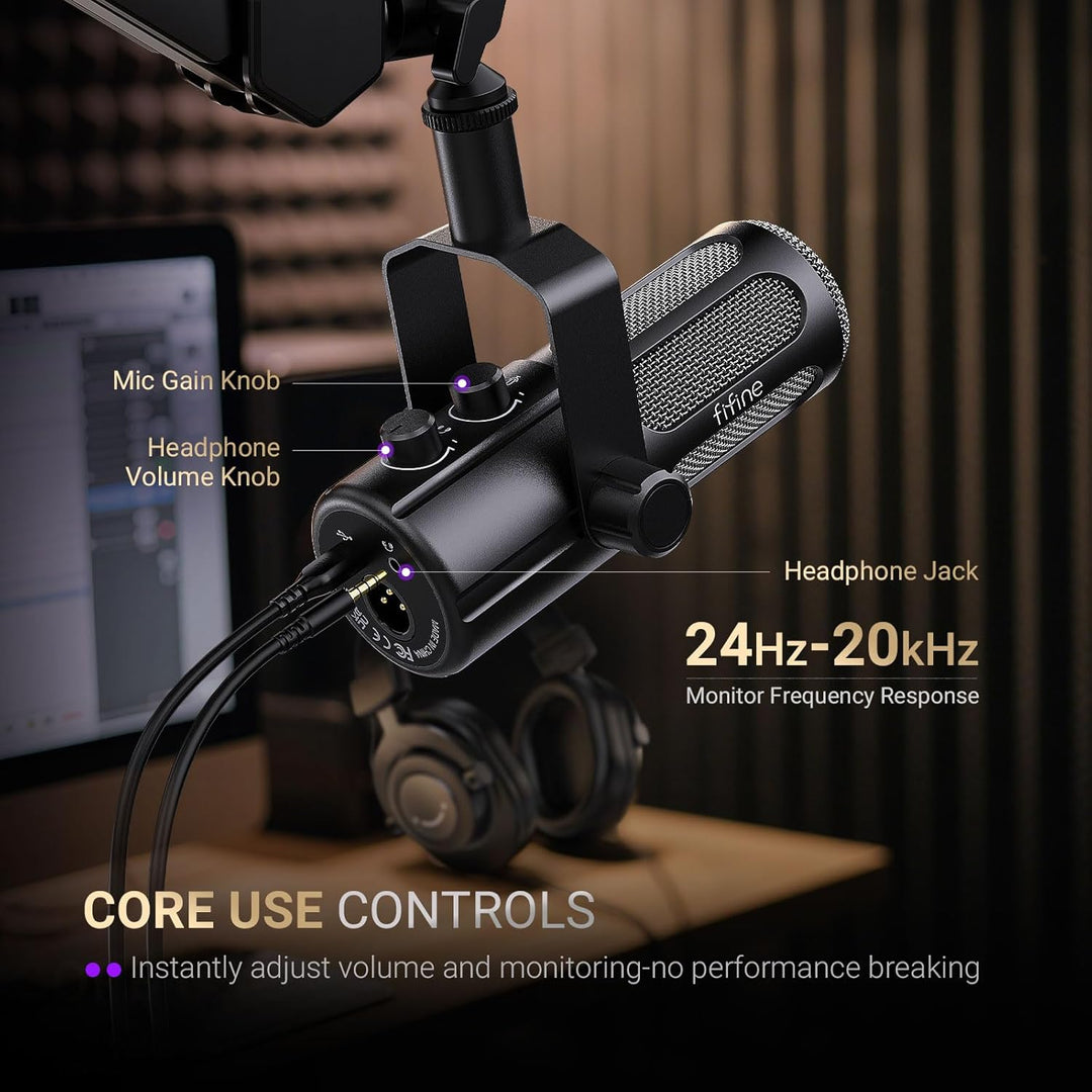 FIFINE Micrófono para podcast, micrófono dinámico vocal USB\/XLR pa...